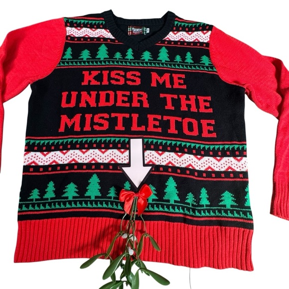 Spencer’s Workshop Ugly Christmas Sweater  Mistletoe “Kiss Me” Men’s Large - Picture 2 of 11